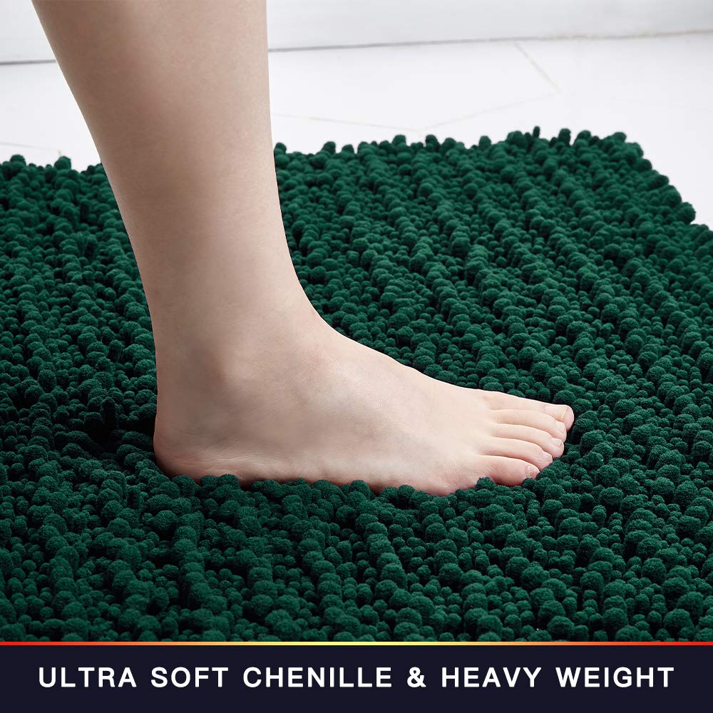 Walensee Bathroom Contour Rug Non Slip Toilet U Shaped Bath Mat (20X24, Hunter Green) Water Absorbent Super Soft Shaggy Chenille